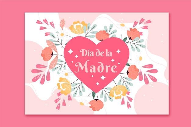 Vector gratuito plantilla plana de tarjeta de felicitación del día de la madre en español