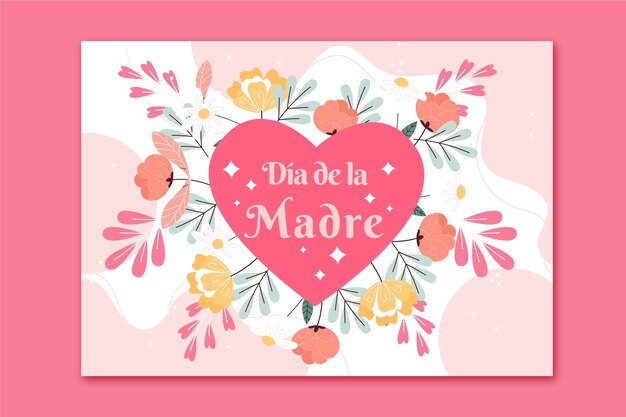 Plantilla plana de tarjeta de felicitación del día de la madre en español