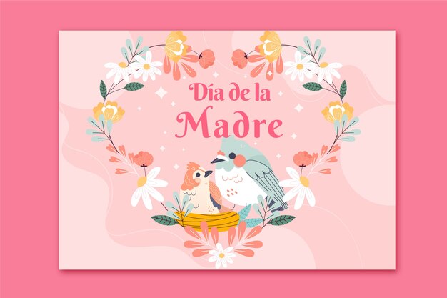 Plantilla plana de tarjeta de felicitación del día de la madre en español