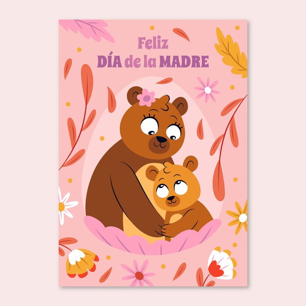 Plantilla plana de tarjeta de felicitación del día de la madre en español