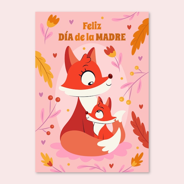 Vector gratuito plantilla plana de tarjeta de felicitación del día de la madre en español