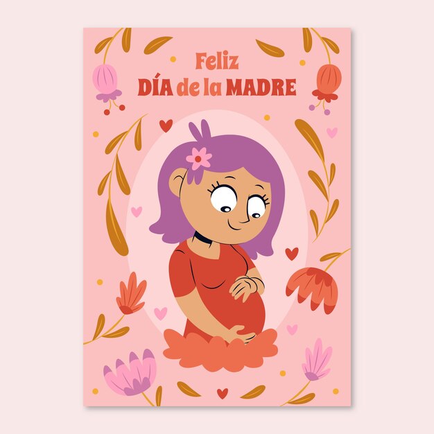 Plantilla plana de tarjeta de felicitación del día de la madre en español