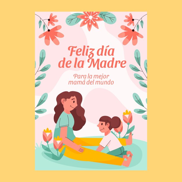 Plantilla plana de tarjeta de felicitación del día de la madre en español