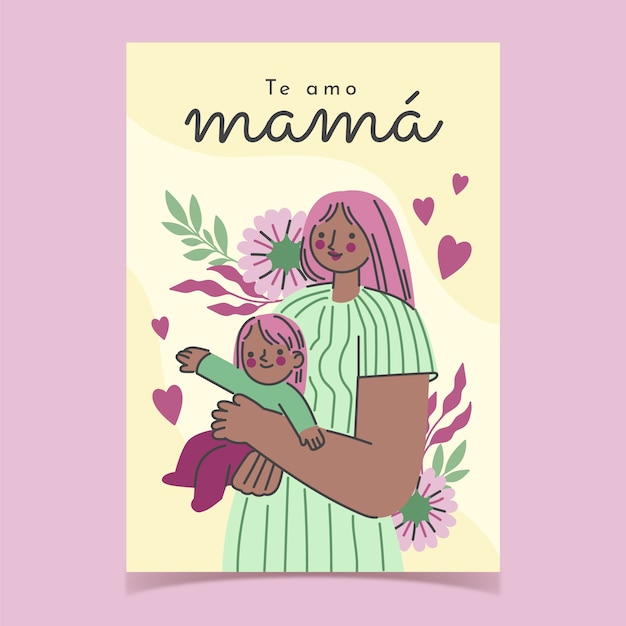 Plantilla plana de tarjeta de felicitación del día de la madre en español