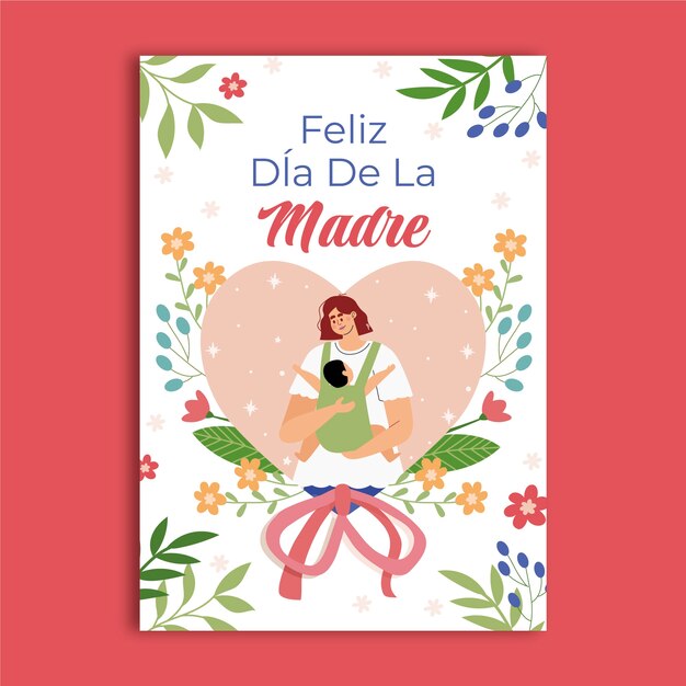 Plantilla plana de tarjeta de felicitación del día de la madre en español
