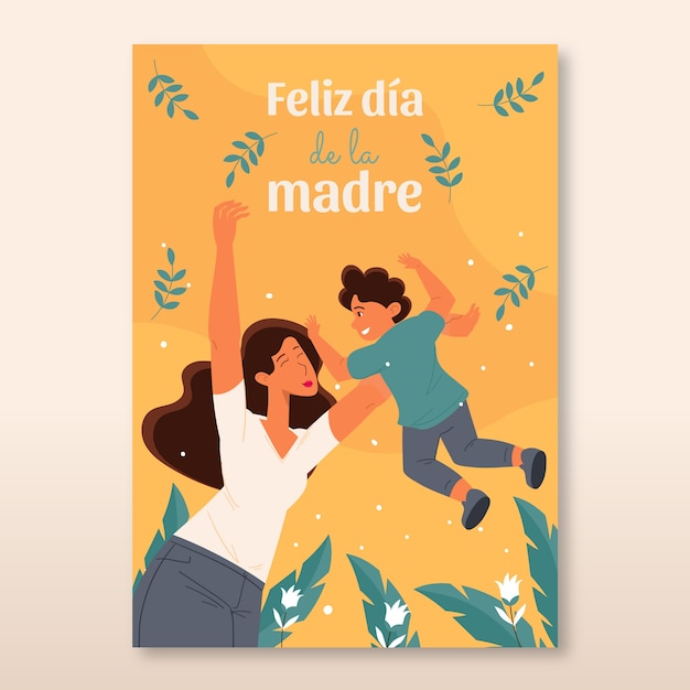 Vector gratuito plantilla plana de tarjeta de felicitación del día de la madre en español