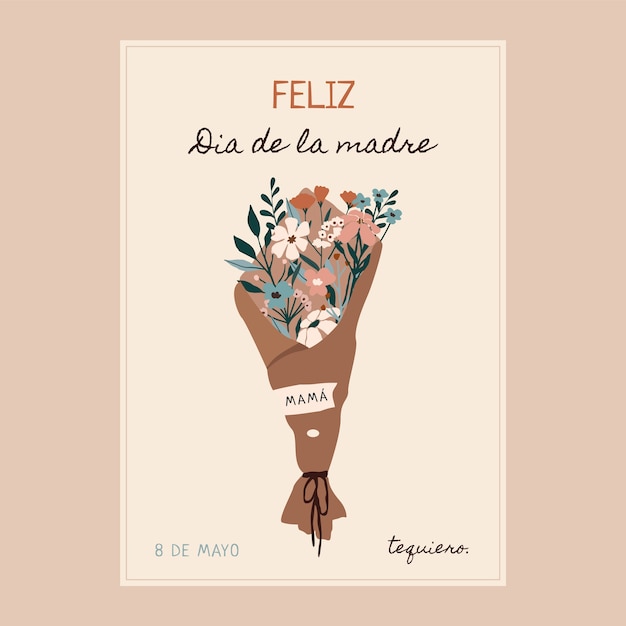 Plantilla plana de tarjeta de felicitación del día de la madre en español