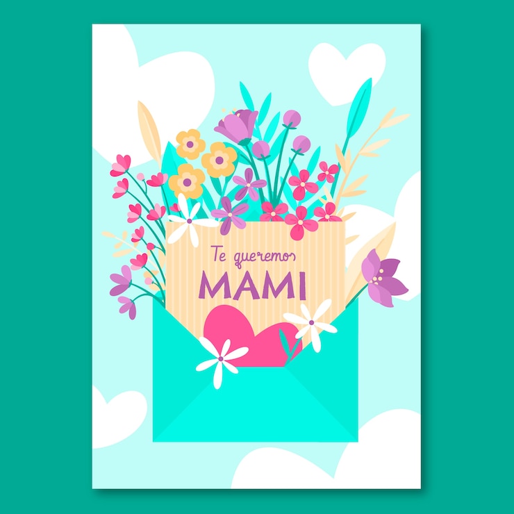 Vector gratuito plantilla plana de tarjeta de felicitación del día de la madre en español