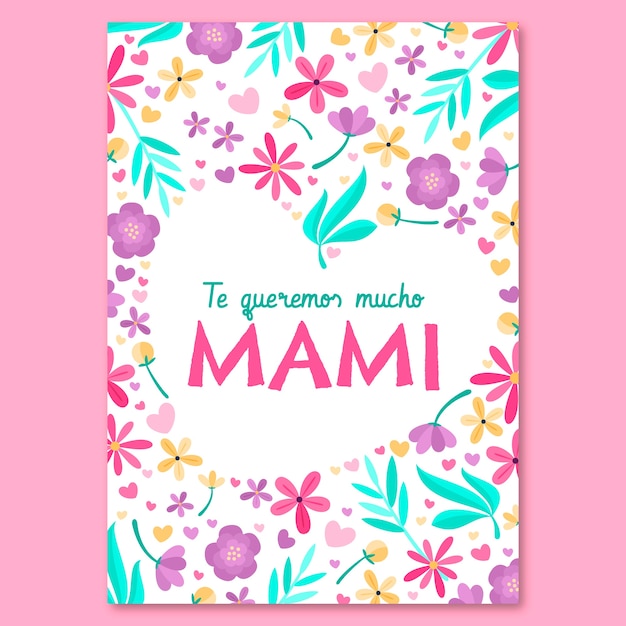 Plantilla plana de tarjeta de felicitación del día de la madre en español