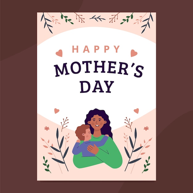 Vector gratuito plantilla plana de tarjeta de felicitación del día de la madre