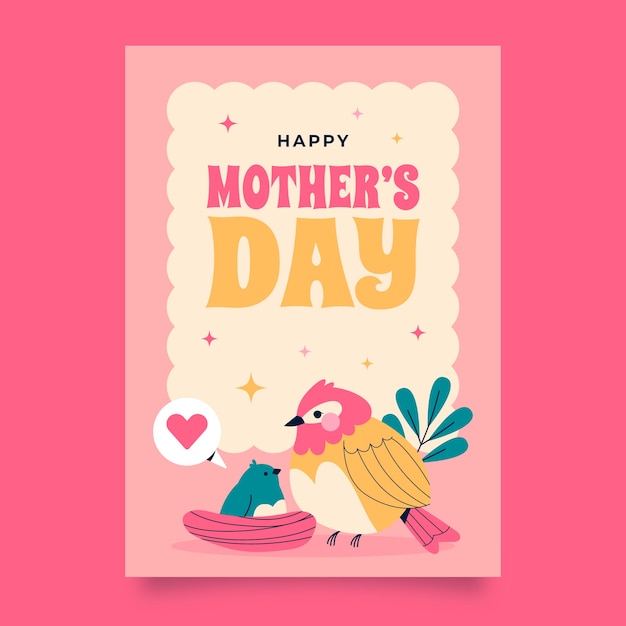 Vector gratuito plantilla plana de tarjeta de felicitación del día de la madre