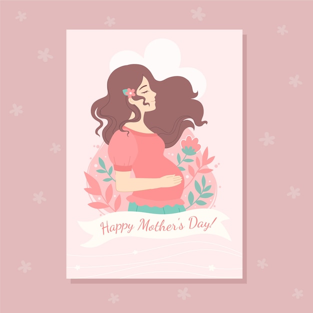 Vector gratuito plantilla plana de tarjeta de felicitación del día de la madre