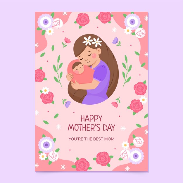Plantilla plana de tarjeta de felicitación del día de la madre