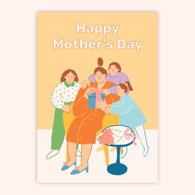 Vector gratuito plantilla plana de tarjeta de felicitación del día de la madre