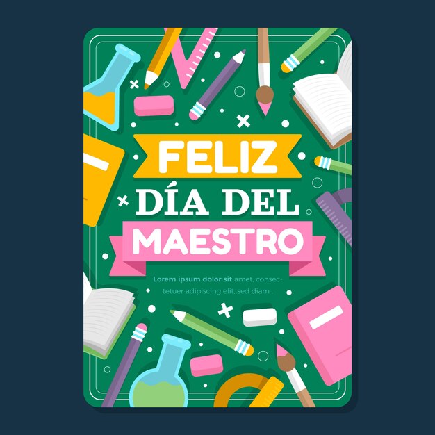 Plantilla plana de tarjeta de felicitación del día del maestro en español