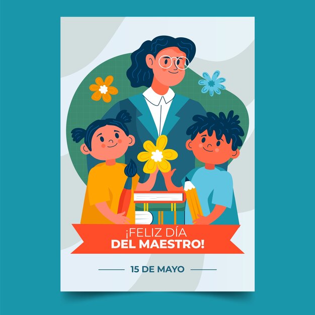 Plantilla plana de tarjeta de felicitación del día del maestro en español