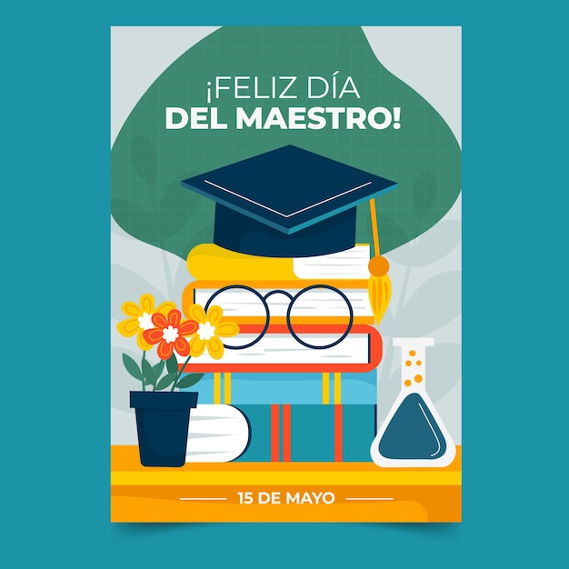 Plantilla plana de tarjeta de felicitación del día del maestro en español