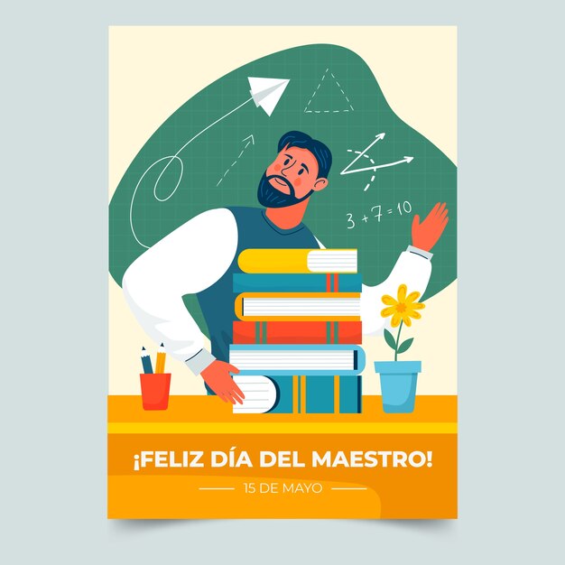 Plantilla plana de tarjeta de felicitación del día del maestro en español