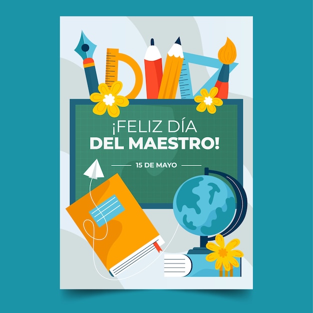 Plantilla plana de tarjeta de felicitación del día del maestro en español