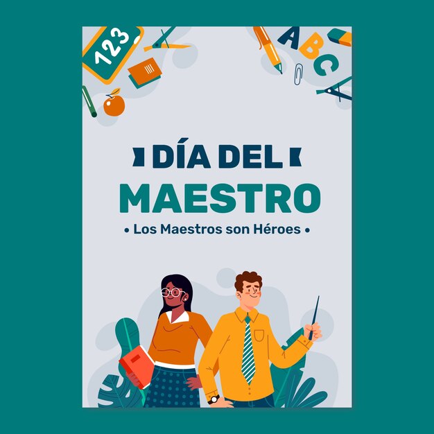 Plantilla plana de tarjeta de felicitación del día del maestro en español