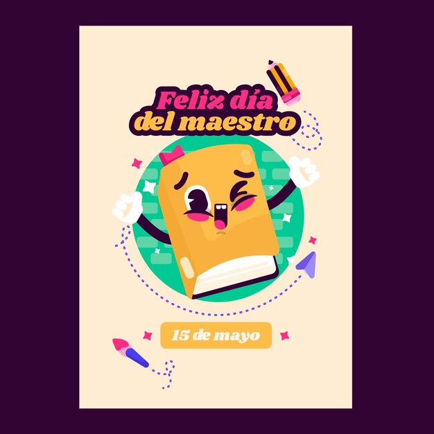 Vector gratuito plantilla plana de tarjeta de felicitación del día del maestro en español