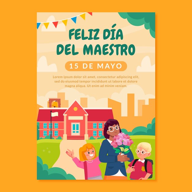 Plantilla plana de tarjeta de felicitación del día del maestro en español