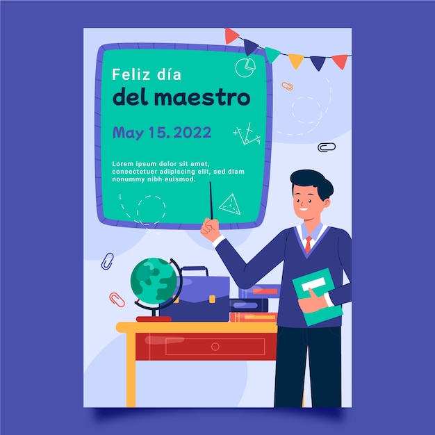 Plantilla plana de tarjeta de felicitación del día del maestro en español