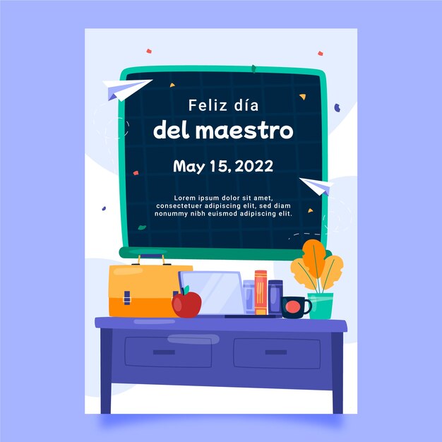 Plantilla plana de tarjeta de felicitación del día del maestro en español