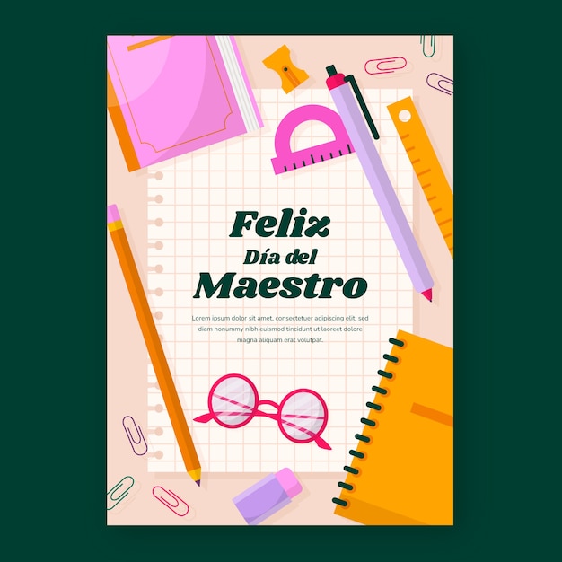 Vector gratuito plantilla plana de tarjeta de felicitación del día del maestro en español