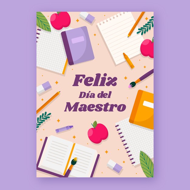 Plantilla plana de tarjeta de felicitación del día del maestro en español