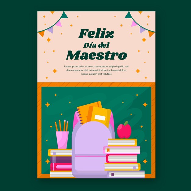 Plantilla plana de tarjeta de felicitación del día del maestro en español