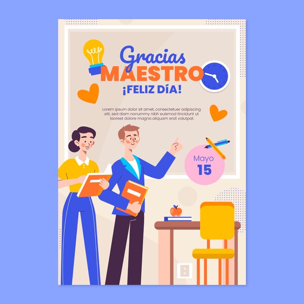 Plantilla plana de tarjeta de felicitación del día del maestro en español