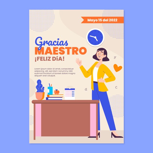 Plantilla plana de tarjeta de felicitación del día del maestro en español
