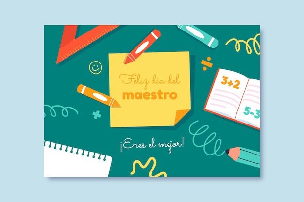 Vector gratuito plantilla plana de tarjeta de felicitación del día del maestro en español