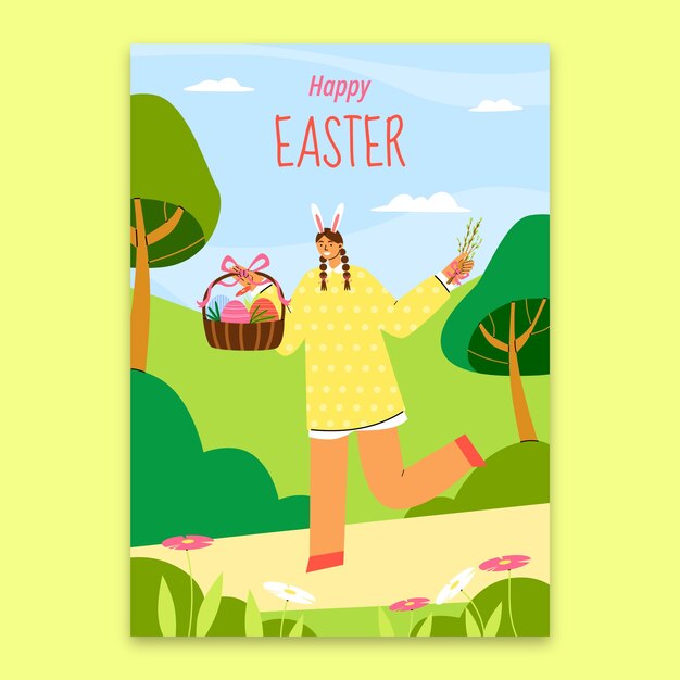Plantilla plana de tarjeta de felicitación de pascua