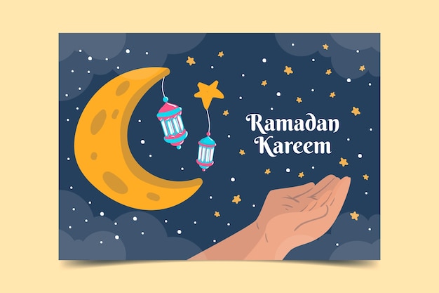 Plantilla plana de tarjeta de felicitación de ramadán