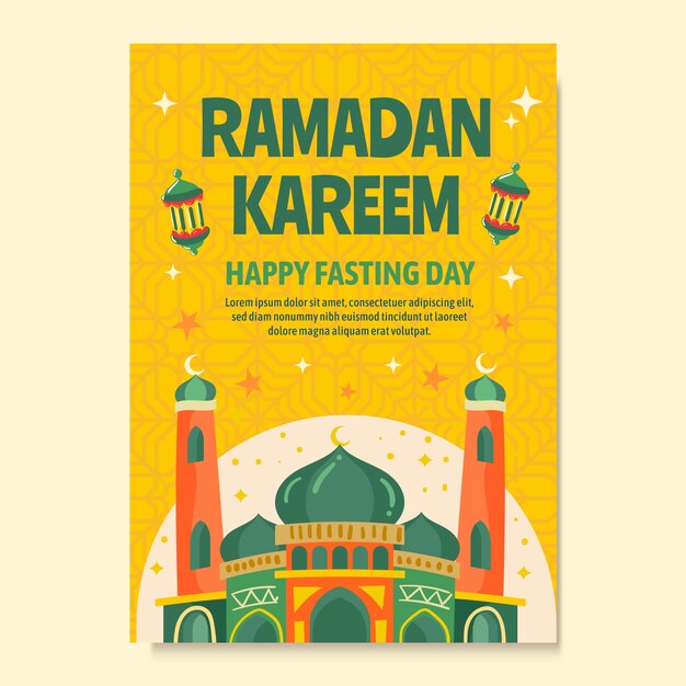 Plantilla plana de tarjeta de felicitación de ramadán