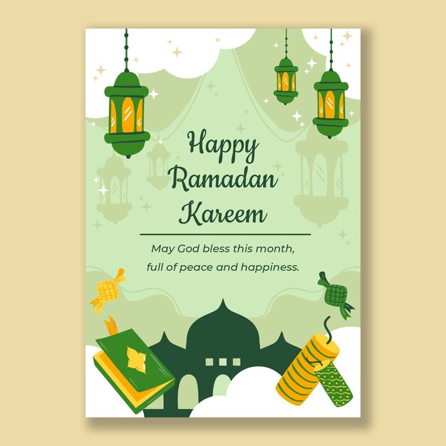 Plantilla plana de tarjeta de felicitación de ramadán
