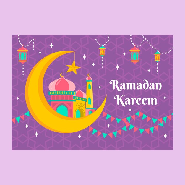 Plantilla plana de tarjeta de felicitación de ramadán