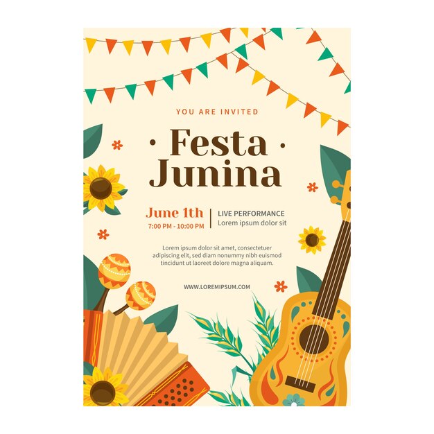 Plantilla plana de volante de festas juninas