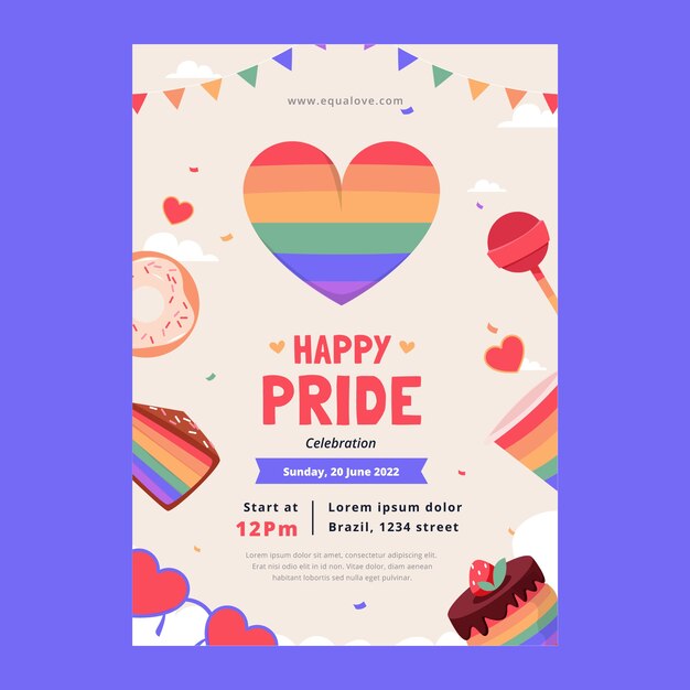 Plantilla plana de volante del mes del orgullo
