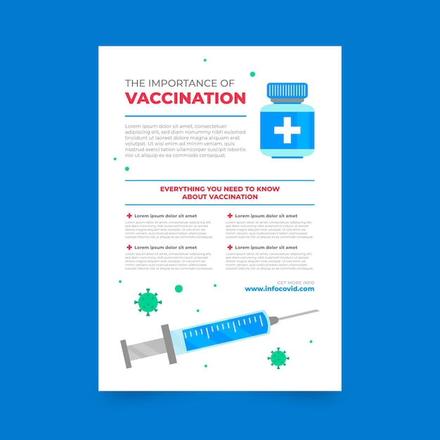 Vector gratuito plantilla plana de volante de vacunación de coronavirus