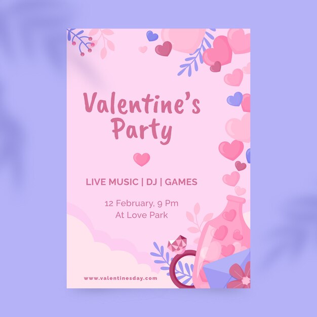 Plantilla plana de volante vertical de celebración del día de san valentín