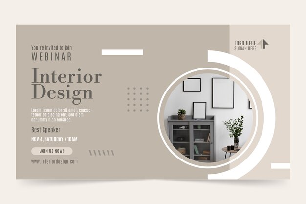 Plantilla plana de webinar sobre diseño de interiores y decoración del hogar