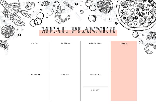 Plantilla de planificador de comidas dibujada a mano