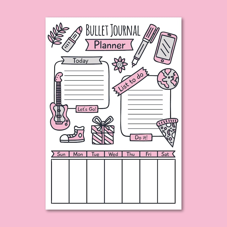 Vector gratuito plantilla de planificador de diario bullet