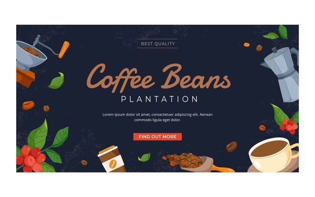 Plantilla de plantación de café dibujada a mano