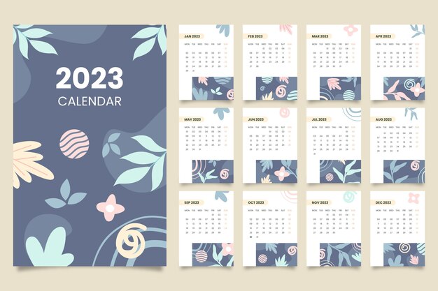 Plantilla de plantilla de calendario mensual plana 2023