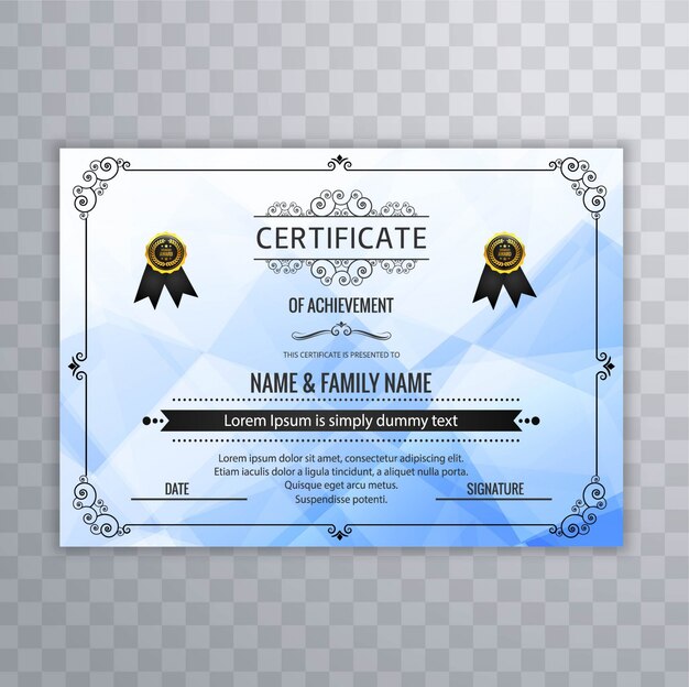 Plantilla poligonal azul de certificado