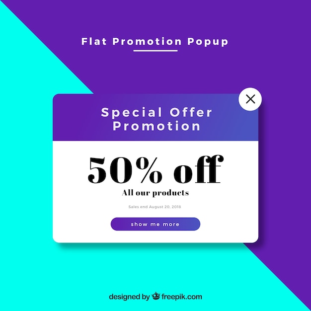 Vector gratuito plantilla de pop up promocional con diseño plano